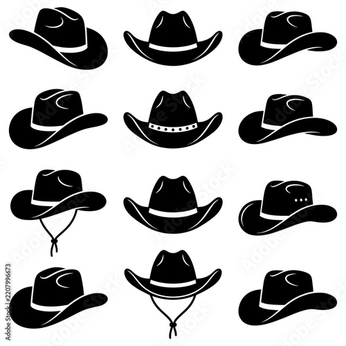 Set of cowboy hats performing western style celebration with copy space