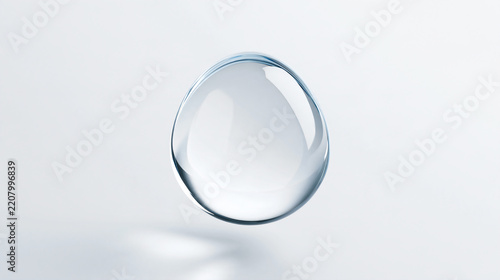 宙に浮かぶ丸みのある透明液滴のミニマル3DCG Floating rounded transparent liquid droplet in a minimal 3D render
