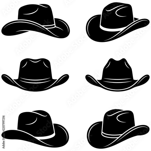 Cowboy hat collection performing fashion accessory display in flat style with copy space