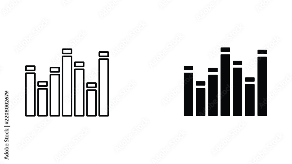Obraz premium Abstract bar chart metrics icons in outline and bold solid designs