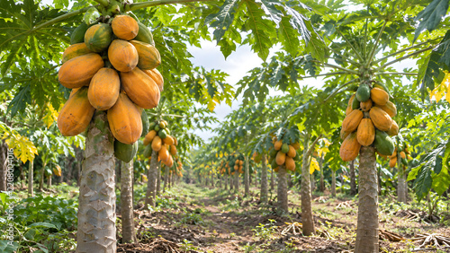 Papaya Trees with Ripe Fruit