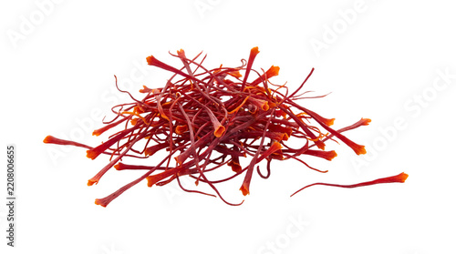 Fotografie Organic saffron threads pile, aromatic red saffron spice for culinary cooking, p