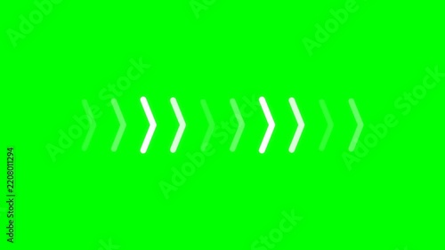 White Digital Chevron Arrow Loading Sequence on Chroma Key Green Background