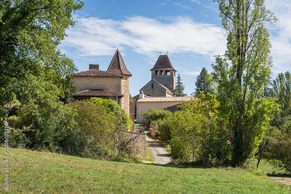 Fototapeta premium Scenic rural landscape view of ancient Saint Avit village in summer, Lacapelle-Biron, Lot-et-Garonne, France - Birthplace of potter Bernard Palissy