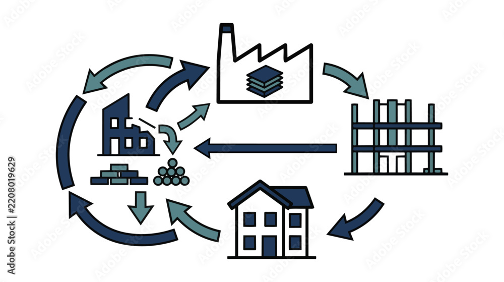Obraz premium Sustainable Building Material Circular Economy CAD Vector Icons 