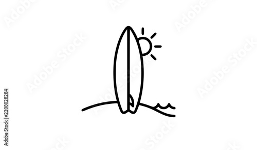 Minimal beach surfboard summer vacation editable stroke line vector icon