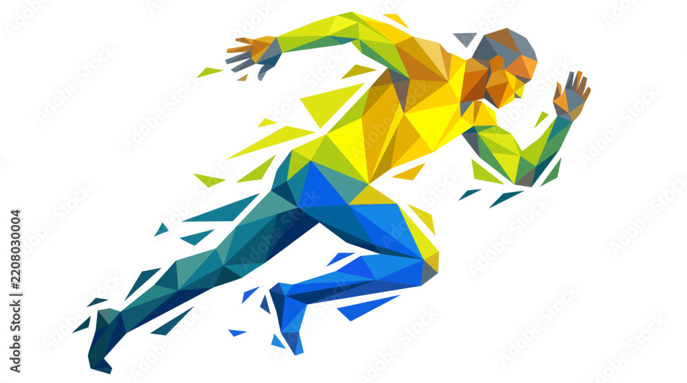 Obraz premium Vibrant abstract vector illustration of a fast sprinter in mid-stride, dynamic and colorful.