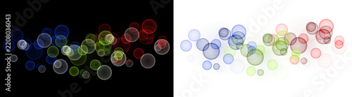 Fotografie Colorful bokeh bubble lights horizontal banner overlay on black and white backgr