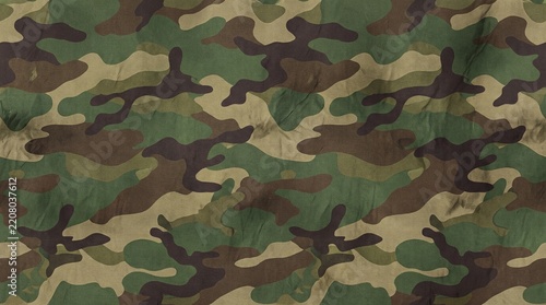 Classic green and brown military camouflage fabric texture pattern.