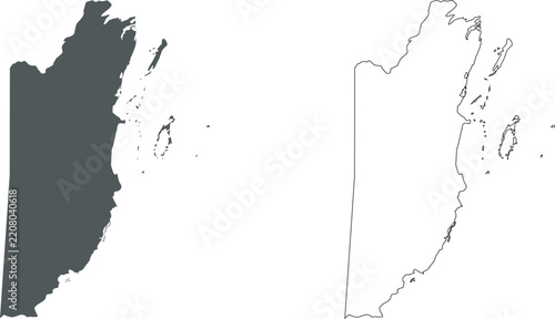  Vector silhouette and outline map of Belize isolated on white background