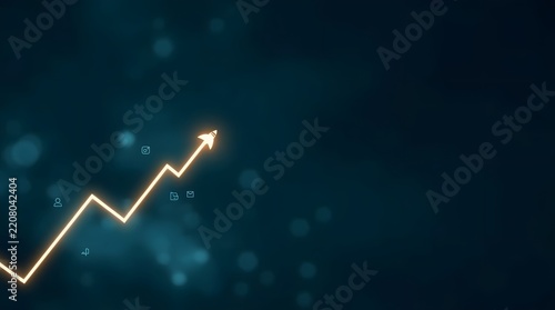 Digital Illustration of Growing Financial Chart with Upward Arrow on Dark Background