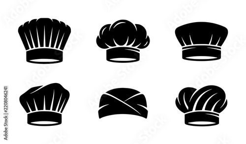 Minimal six chef hat black white culinary restaurant vector icon collection