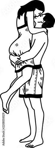 black and white illustration of A man is carrying a woman