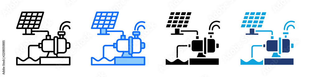 Fototapeta premium Solar Irrigation Icon Set Multi Style Vector Illustration