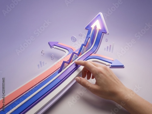 Hand touching glowing arrows representing business choices