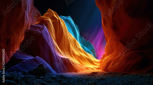 Vibrant abstract rock formation with dramatic lighting