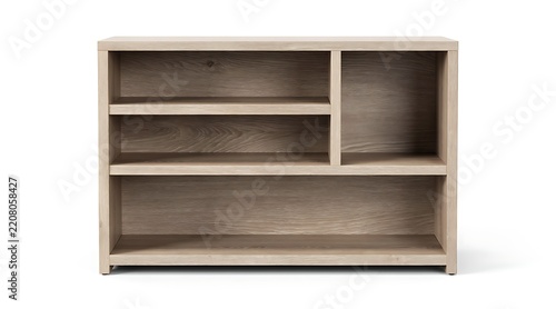 Modern Minimalist Wooden Bookshelf with Multi-Compartment Storage and Light Oak Grain Finish Isolated on White Background for Interior Home Office Furniture Design and Organization
