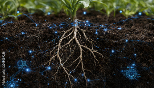 Infographic concept map illustrating regenerative agriculture and sustainable soil health data, close-up detail