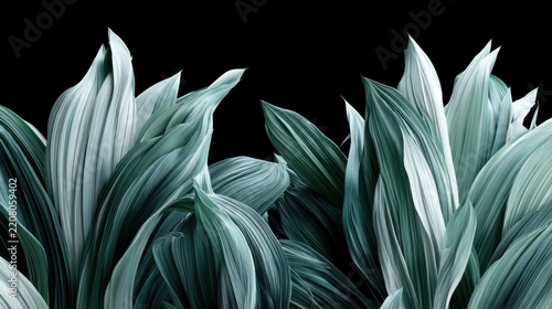Vibrant green leaves detailed texture on dark background