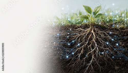 Infographic concept map illustrating regenerative agriculture and sustainable soil health data, with copy space