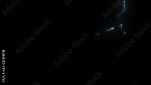 Realistic lightning bolts flashing and striking against a pure black background during a dramatic thunderstorm