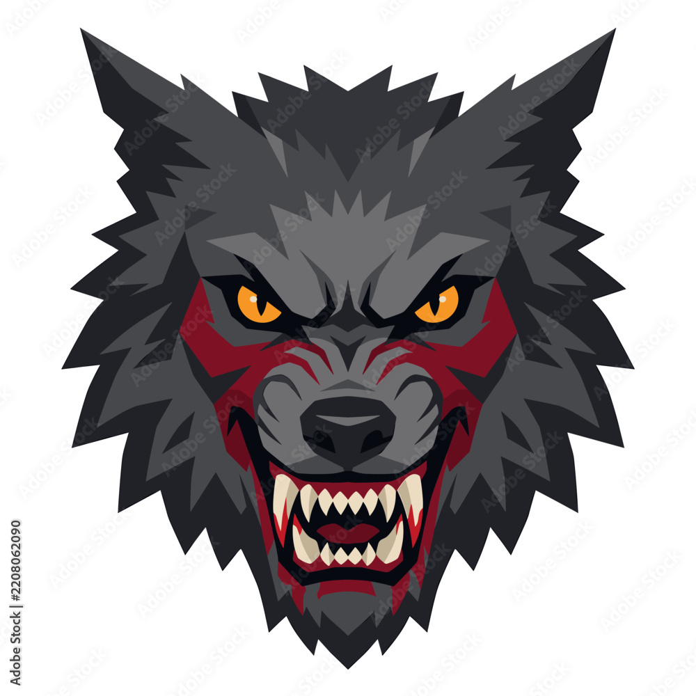 Obraz premium Snarling Werewolf Beast Face Flat Vector Icon