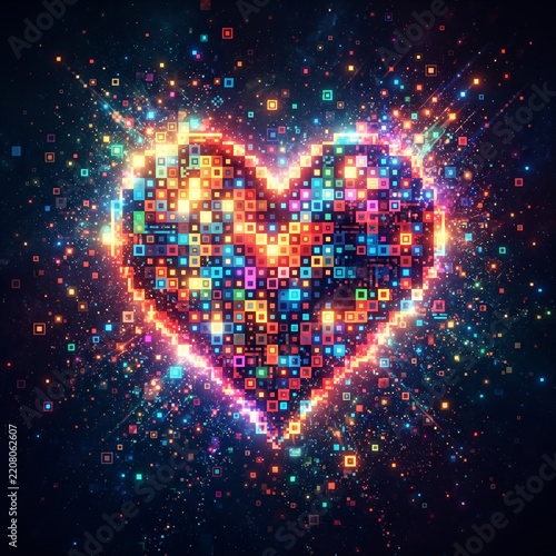 Pixelated heart creating abstract