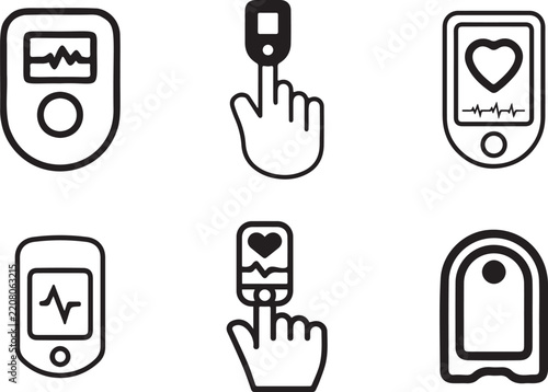 Pulse Oximeter Icon Set, Blood Oxygen and Pulse Rate Icon Collection, Digital Heart Rate Vector Graphics