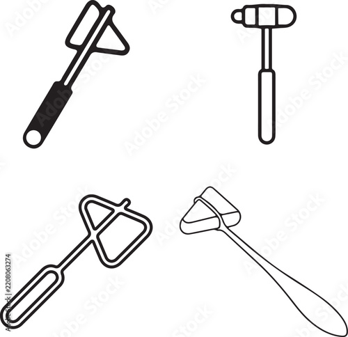 neurological exam hammer vectors, deep tendon reflex tool collection, medical percussion hammer symbols, neurology diagnostic instrument graphics