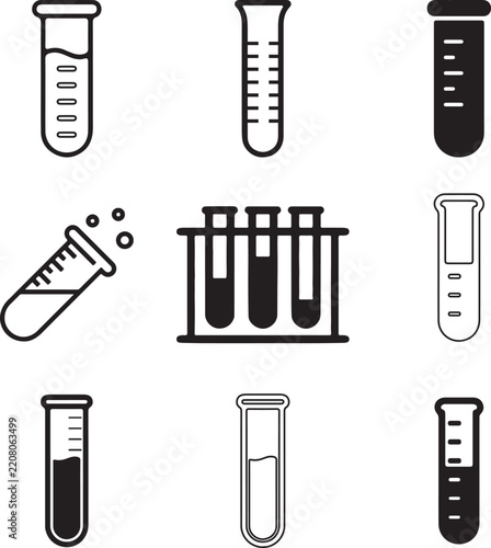 Laboratory Test Tube Line Graphics, Chemistry Lab Science Visuals, Medical Research Experiment Symbols, Biotechnology Sample Tube Collection