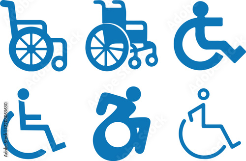 Mobility Accessibility Elements Collection, Handicap Support Feature Graphic Options, Disability Access Navigation Vector Design, Universal Movement Pictogram Selection