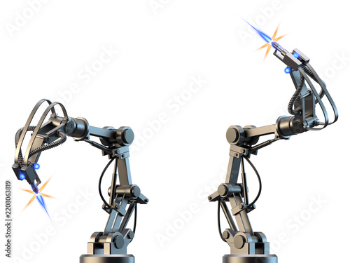 zwei Schweißroboter auf transparentem Hintergrund
