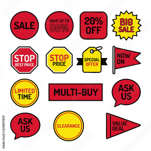 Black Friday Sale Badges and Discount Stickers Flat Vector Illustration Set