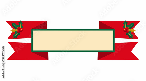 Christmas Ribbon Banner with Holly and Copy Space