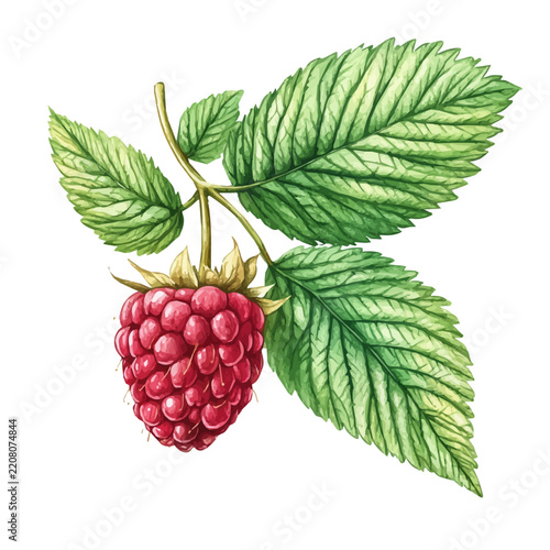 Raspberry Leaf, artistic watercolor illustration vector, isolated on a white background.