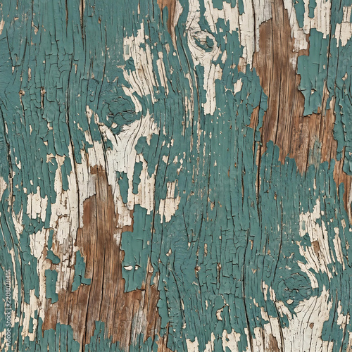 Peeling Teal Paint on Wood Seamless Texture