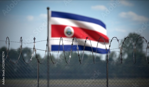 Costa Rica - Flag and Barbed Wire Fence - 3D illustration