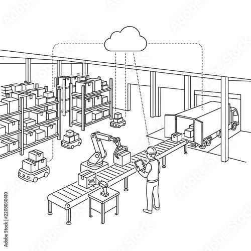Warehouse Logistics and Inventory Management Illustration