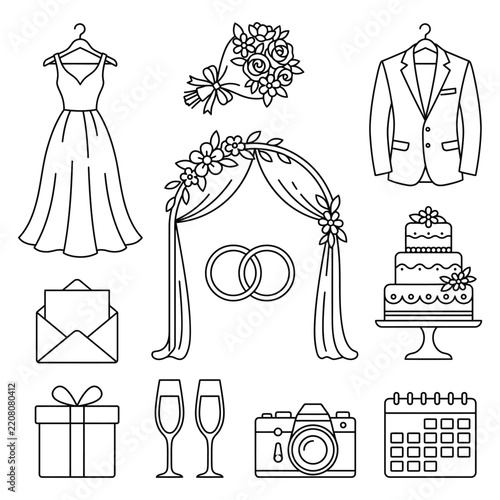 Wedding Ceremony and Marriage Celebration Illustration