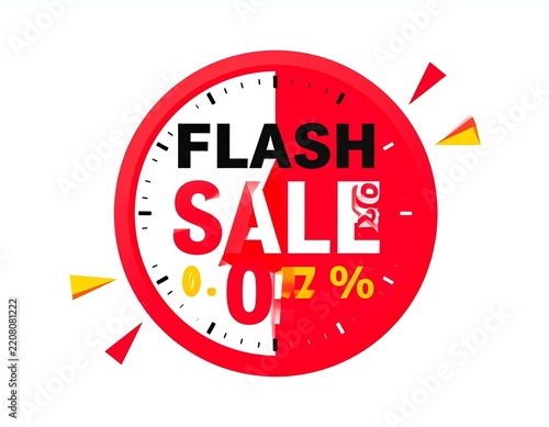 Red flash sale clock icon with percentage symbol.