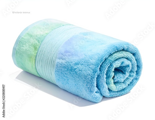 Rolled light blue cotton towel for personal care.