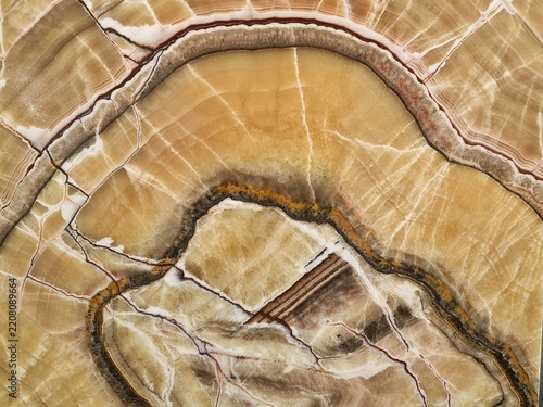 Polished Cappuccino Onyx with Creamy Beige Layers and Warm Golden and brown Veining