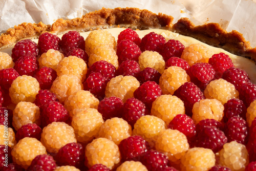Homemade sweet raspberry cheesecake pie