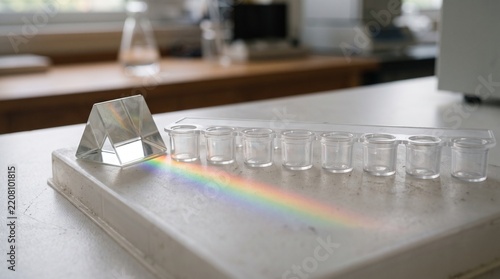 Optical Prism Dispersion Beside Clear Laboratory Assay Vessels