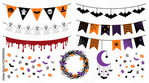 Halloween Bunting Banner Party Decoration Flat Vector Illustration