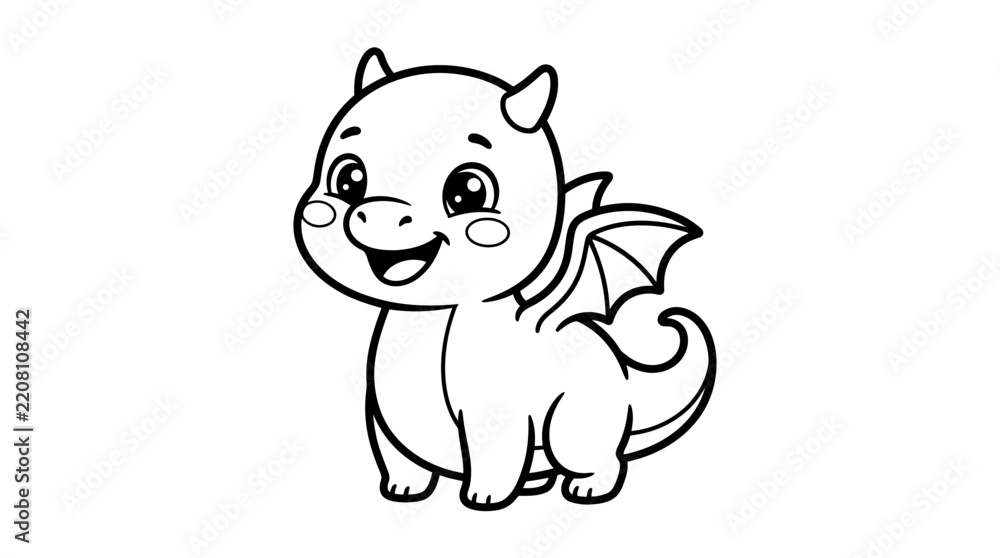 Fototapeta premium Cute Baby Dragon Coloring Page for Kids