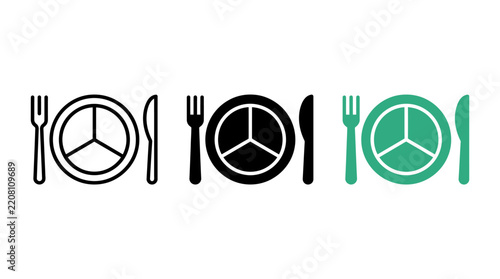 Portion control icon design set with segmented plates, forks, and knives vectors