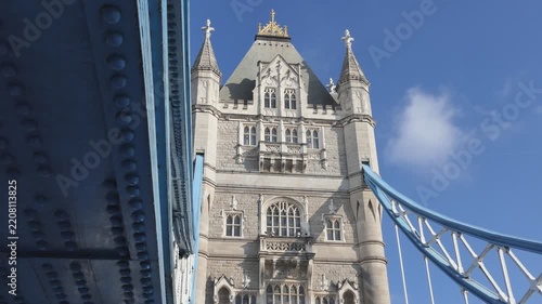 Tower Bridge Gothic Architecture and Blue Suspension Cables
