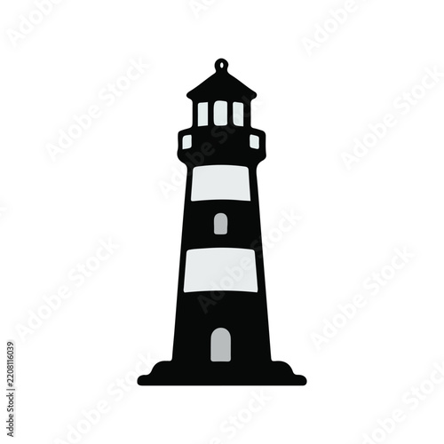Lighthouse Silhouette Icon, Coastal Beacon Tower Nautical Navigation Symbol Vector Illustration