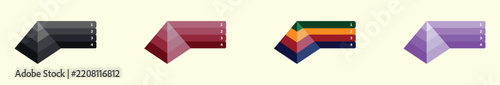  Blank 4 tier pyramid chart vector concepts set. Blank four level f design
